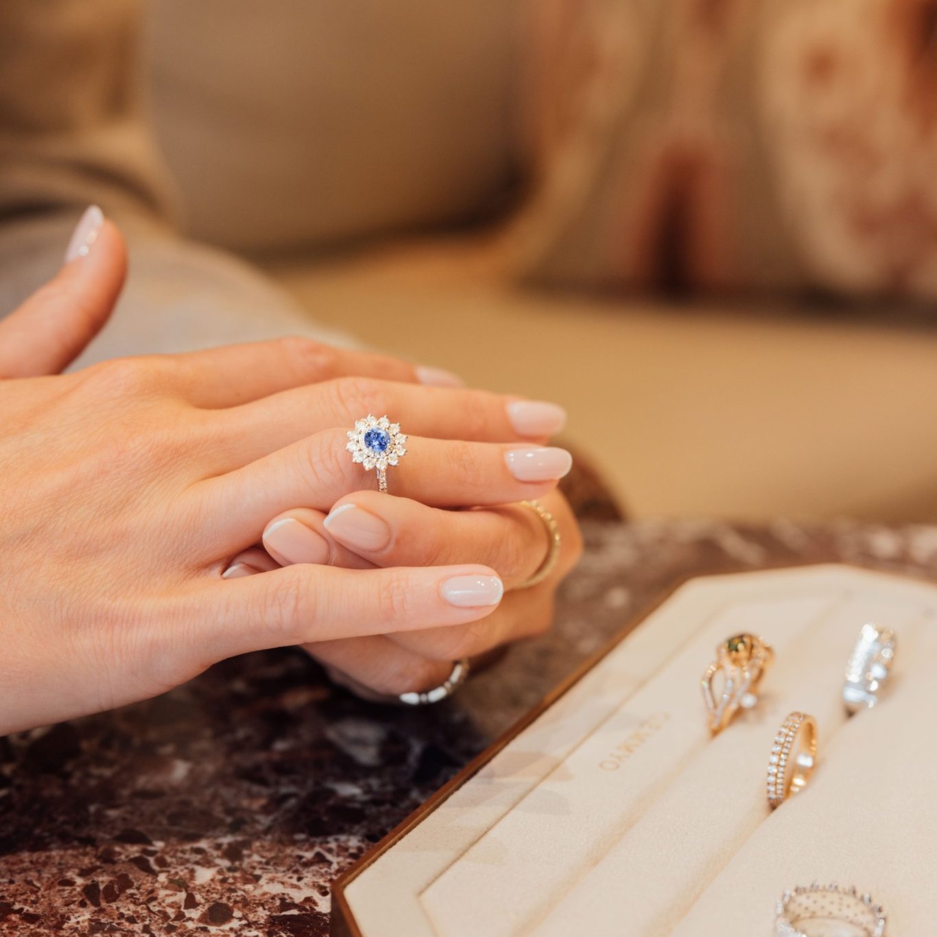 LEFKOS 4 MM PAVÉE RING WITH SAPPHIRE