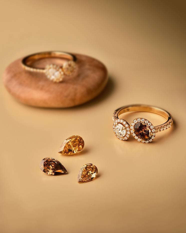 Bague AlterEgo, diamant chocolat, diamant cognac