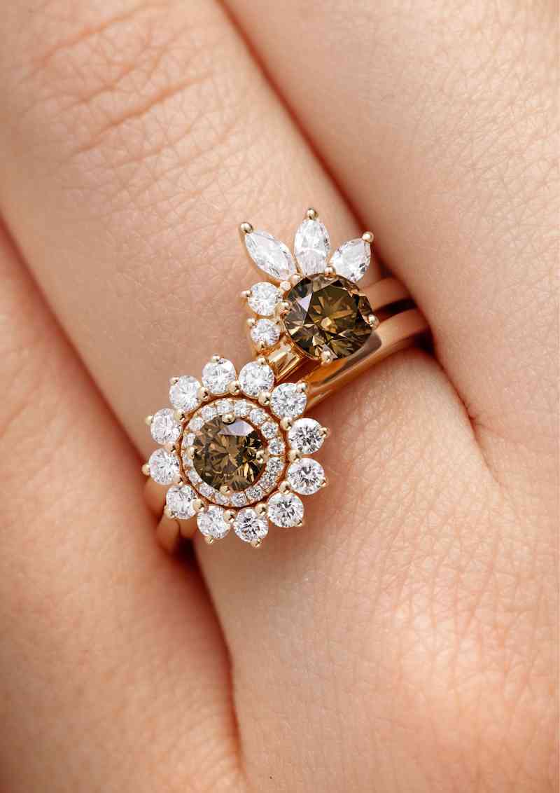 Bagues Little EverBloom et Lefkos 4 mm en Or Rose et Diamant Chocolat 
