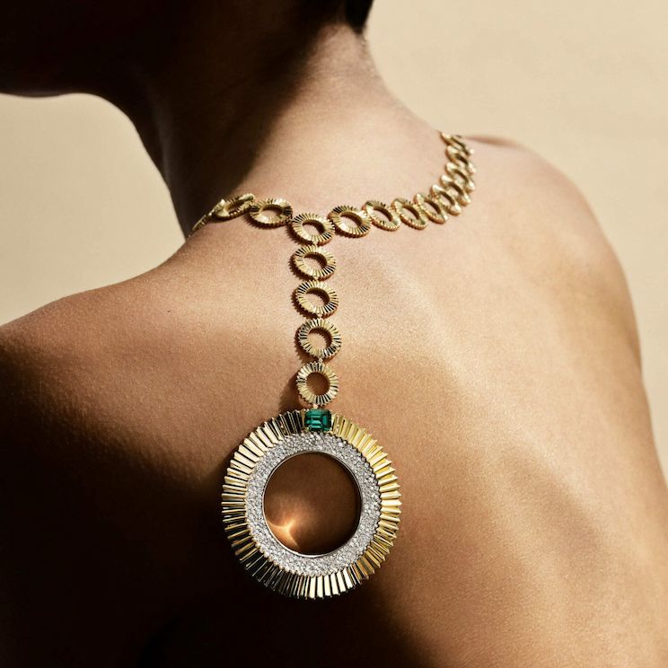 High Jewelry Entaille Pendant with Indigolite Tourmaline